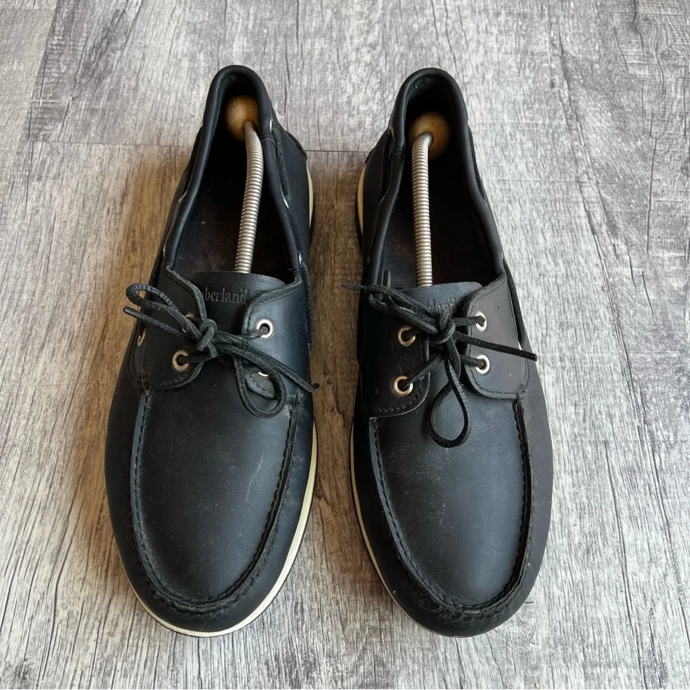 MENS TIMBERLAND CLASSIC 2 EYE BOAT SHOES DECK SHOES Black LEATHER MENS 13